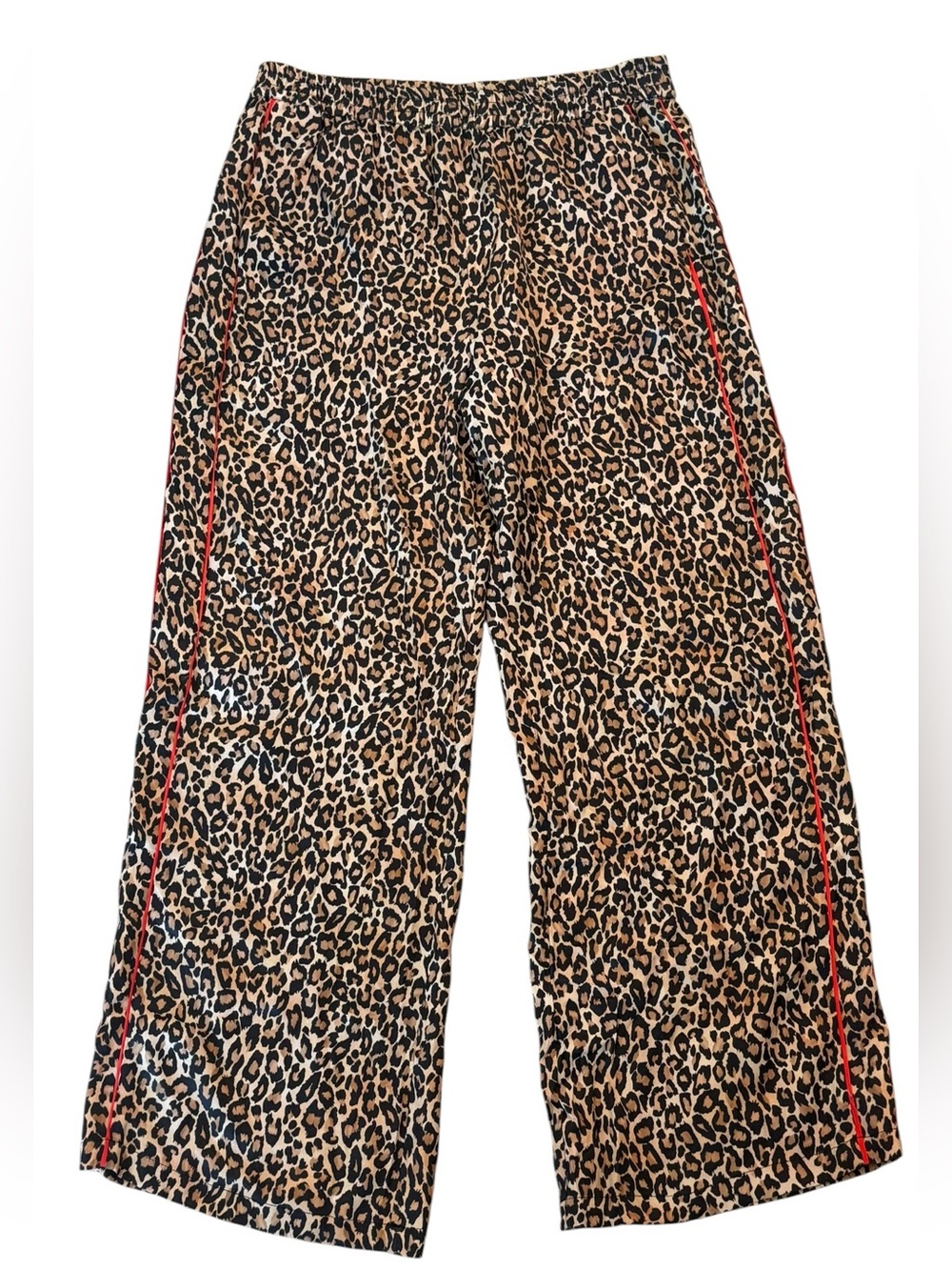 Anthropologie Leopard Pull-On Pants Wide Leg Tuxedo Stripe Fluid Satin Medium - Picture 3 of 13